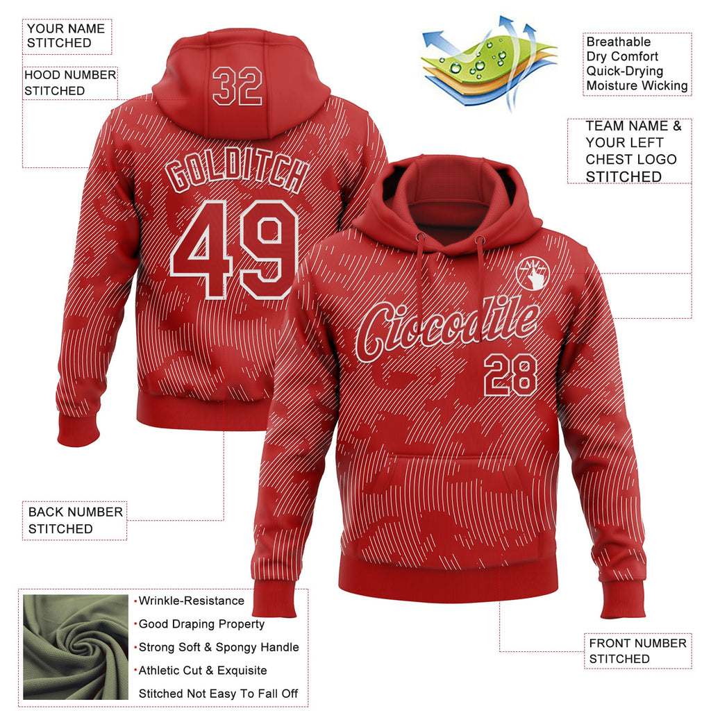 Custom Stitched Red White 3D Pattern Design Curve Lines Sports Pullover Sweatshirt Hoodie