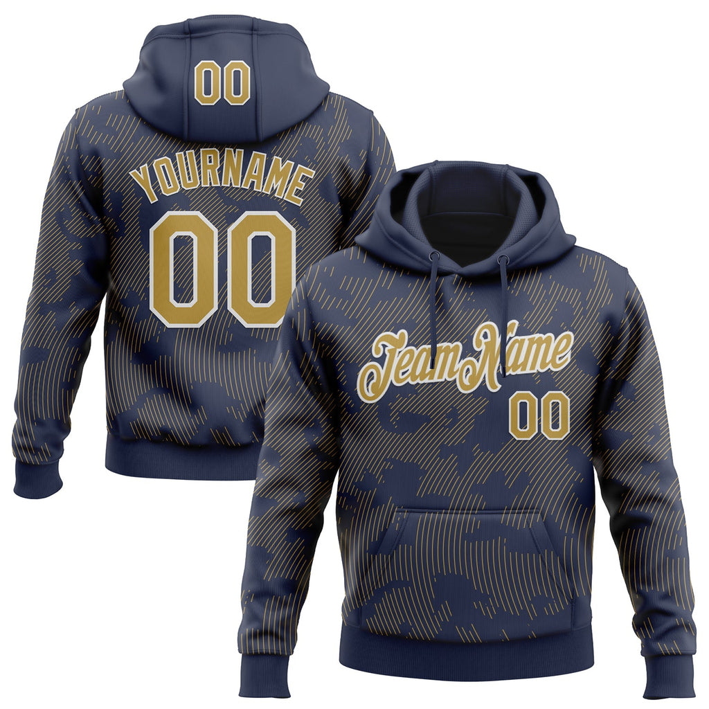 Custom Stitched Navy Old Gold-White 3D Pattern Design Curve Lines Sports Pullover Sweatshirt Hoodie