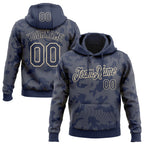 Custom Stitched Navy Cream 3D Pattern Design Curve Lines Sports Pullover Sweatshirt Hoodie