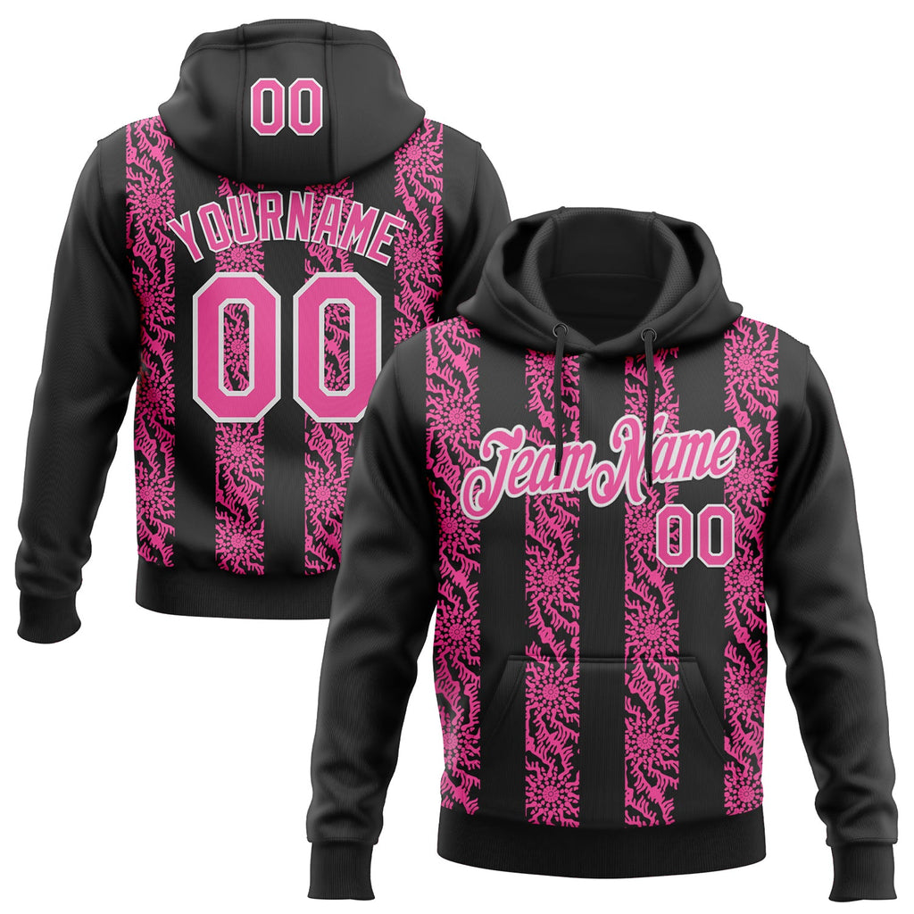 Custom Stitched Black Pink-White 3D Pattern Design Abstract Shape Sports Pullover Sweatshirt Hoodie