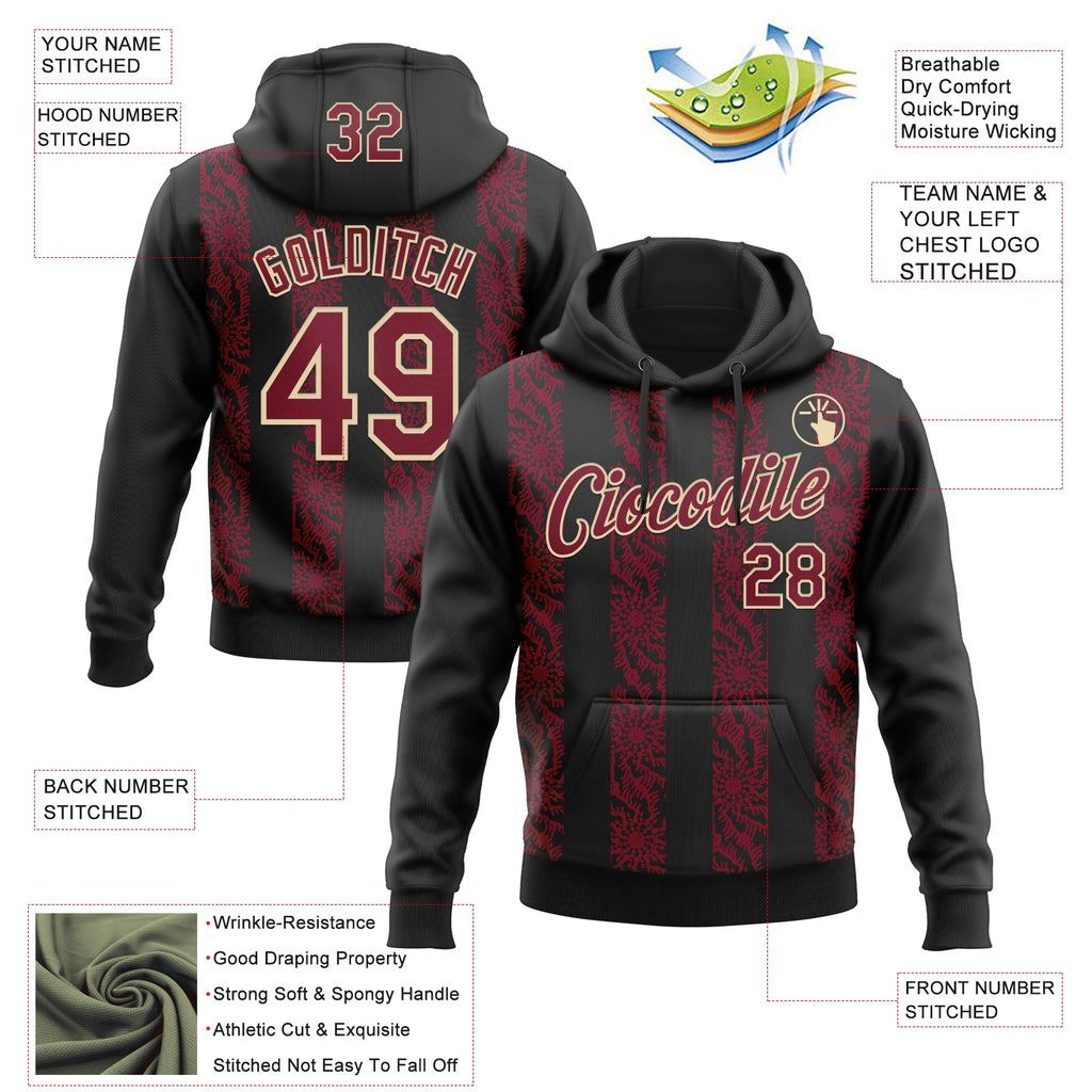 Custom Stitched Black Crimson-Cream 3D Pattern Design Abstract Shape Sports Pullover Sweatshirt Hoodie