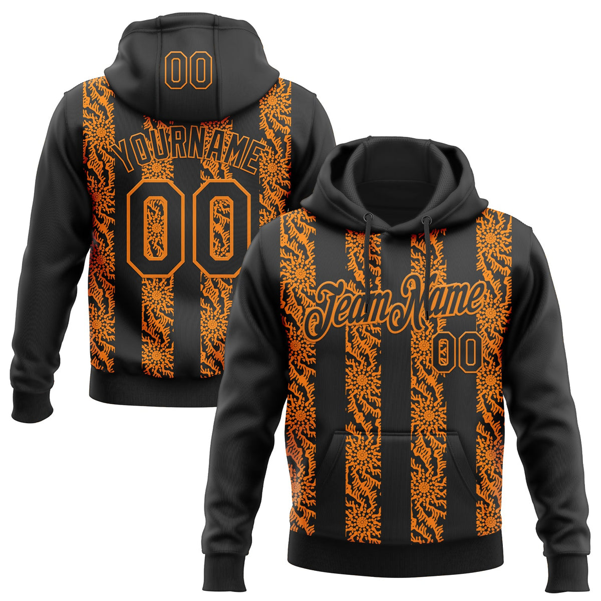 Custom Stitched Black Bay Orange 3D Pattern Design Abstract Shape Sports Pullover Sweatshirt Hoodie
