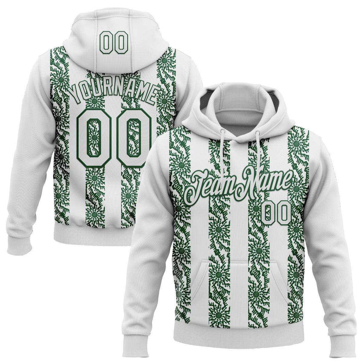Custom Stitched White Green 3D Pattern Design Abstract Shape Sports Pullover Sweatshirt Hoodie