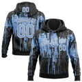 Custom Stitched Black Light Blue-White 3D Pattern Design Dripping Splatter Sports Pullover Sweatshirt Hoodie