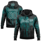 Custom Stitched Black Teal-White 3D Pattern Design Dripping Splatter Sports Pullover Sweatshirt Hoodie