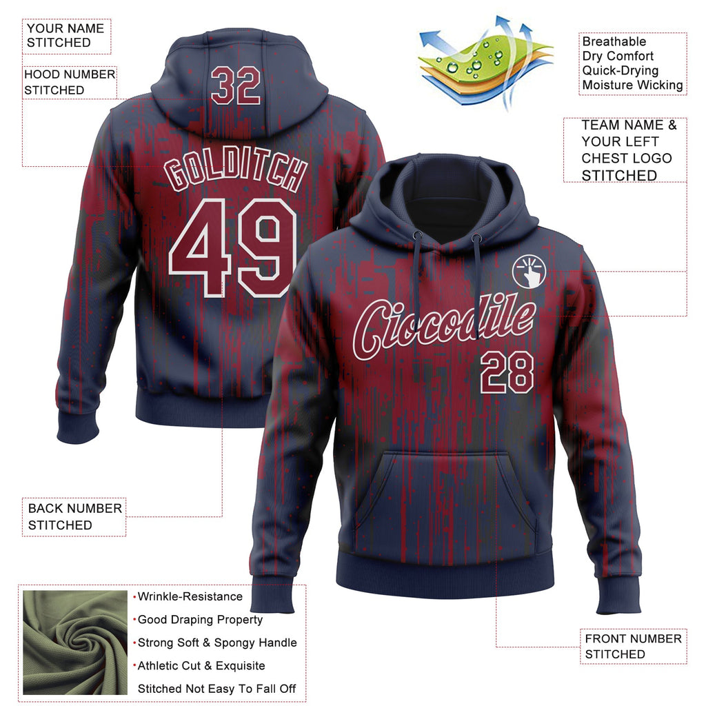 Custom Stitched Navy Crimson-White 3D Pattern Design Dripping Splatter Sports Pullover Sweatshirt Hoodie