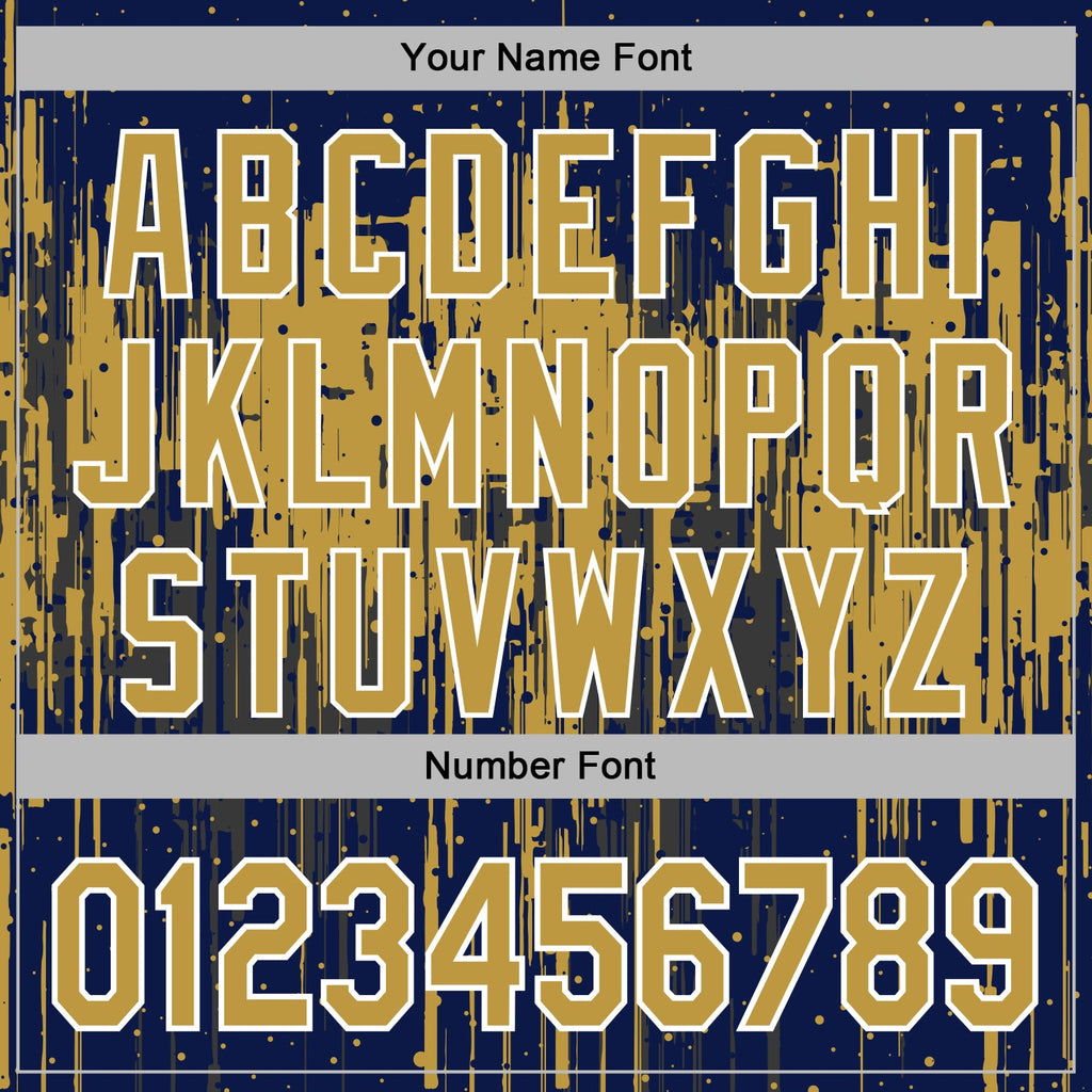 Custom Stitched Navy Old Gold-White 3D Pattern Design Dripping Splatter Sports Pullover Sweatshirt Hoodie
