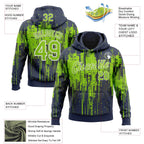 Custom Stitched Navy Neon Green-White 3D Pattern Design Dripping Splatter Sports Pullover Sweatshirt Hoodie