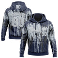 Custom Stitched Navy Silver-White 3D Pattern Design Dripping Splatter Sports Pullover Sweatshirt Hoodie