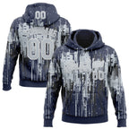Custom Stitched Navy Silver-White 3D Pattern Design Dripping Splatter Sports Pullover Sweatshirt Hoodie