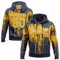 Custom Stitched Navy Gold-White 3D Pattern Design Dripping Splatter Sports Pullover Sweatshirt Hoodie