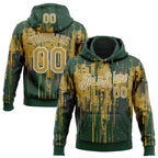 Custom Stitched Green Old Gold-White 3D Pattern Design Dripping Splatter Sports Pullover Sweatshirt Hoodie