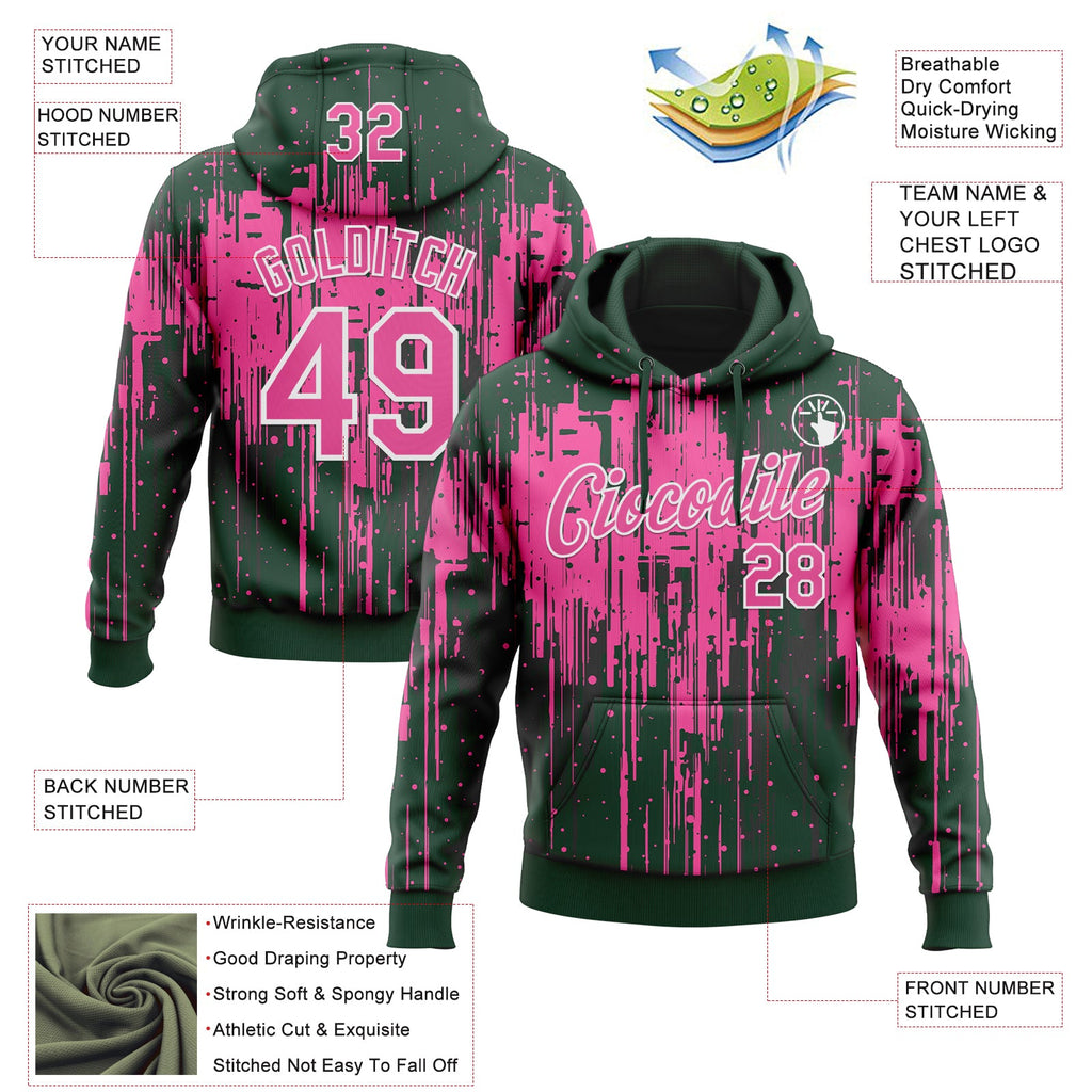 Custom Stitched Green Pink-White 3D Pattern Design Dripping Splatter Sports Pullover Sweatshirt Hoodie