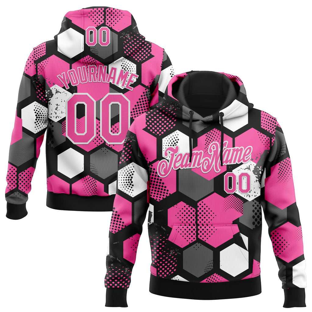 Custom Stitched Black Pink-White 3D Pattern Design Geometric Shape Sports Pullover Sweatshirt Hoodie