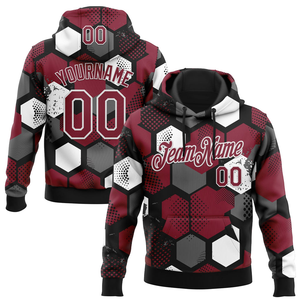 Custom Stitched Black Crimson-White 3D Pattern Design Geometric Shape Sports Pullover Sweatshirt Hoodie
