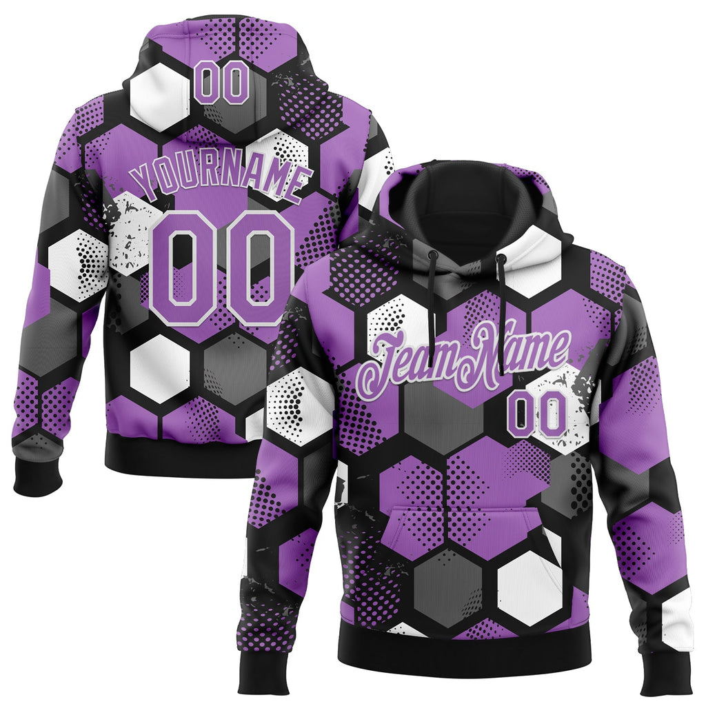 Custom Stitched Black Medium Purple-White 3D Pattern Design Geometric Shape Sports Pullover Sweatshirt Hoodie