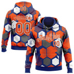 Custom Stitched Royal Orange-White 3D Pattern Design Geometric Shape Sports Pullover Sweatshirt Hoodie