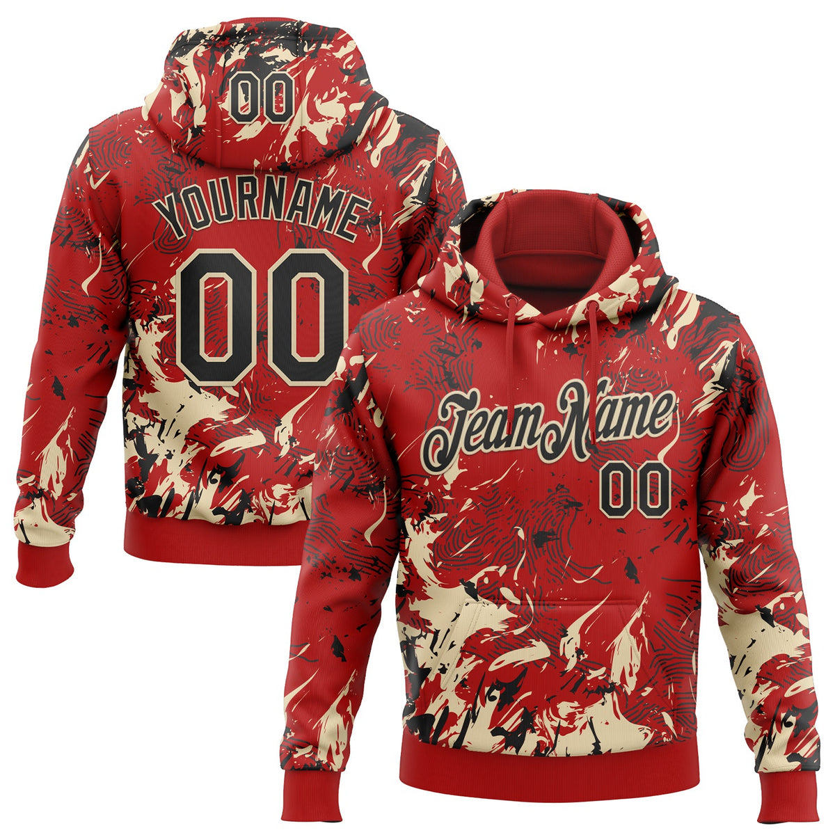 Custom Stitched Red Black-Cream 3D Pattern Design Splash Sports Pullover Sweatshirt Hoodie