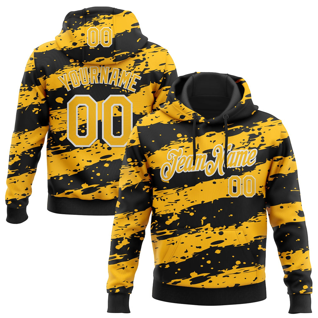 Custom Stitched Black Gold-White 3D Pattern Design Splash Torn Paper Style Sports Pullover Sweatshirt Hoodie