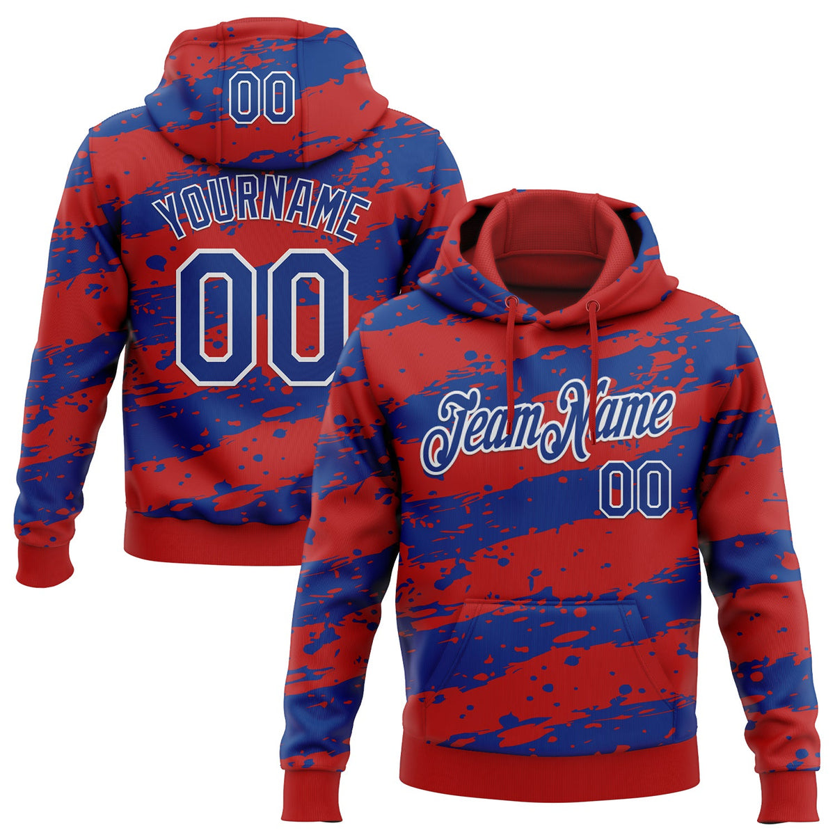 Custom Stitched Red Royal-White 3D Pattern Design Splash Torn Paper Style Sports Pullover Sweatshirt Hoodie