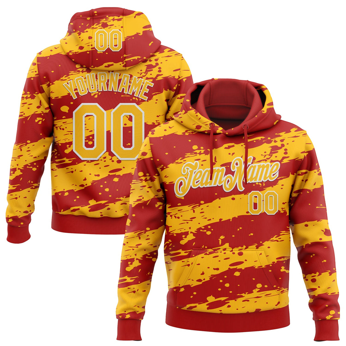 Custom Stitched Red Gold-White 3D Pattern Design Splash Torn Paper Style Sports Pullover Sweatshirt Hoodie