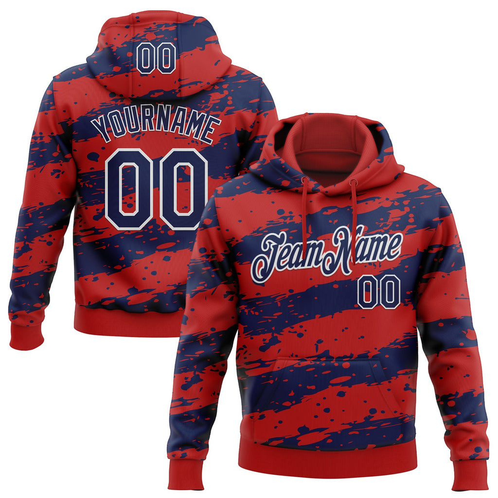 Custom Stitched Red Navy-White 3D Pattern Design Splash Torn Paper Style Sports Pullover Sweatshirt Hoodie