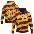 Custom Stitched Burgundy Gold-White 3D Pattern Design Splash Torn Paper Style Sports Pullover Sweatshirt Hoodie