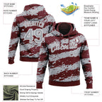 Custom Stitched Burgundy Gray-White 3D Pattern Design Splash Torn Paper Style Sports Pullover Sweatshirt Hoodie