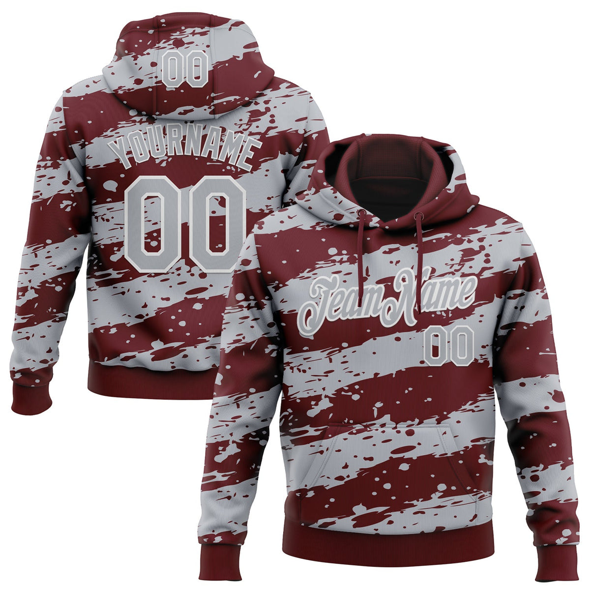 Custom Stitched Burgundy Gray-White 3D Pattern Design Splash Torn Paper Style Sports Pullover Sweatshirt Hoodie