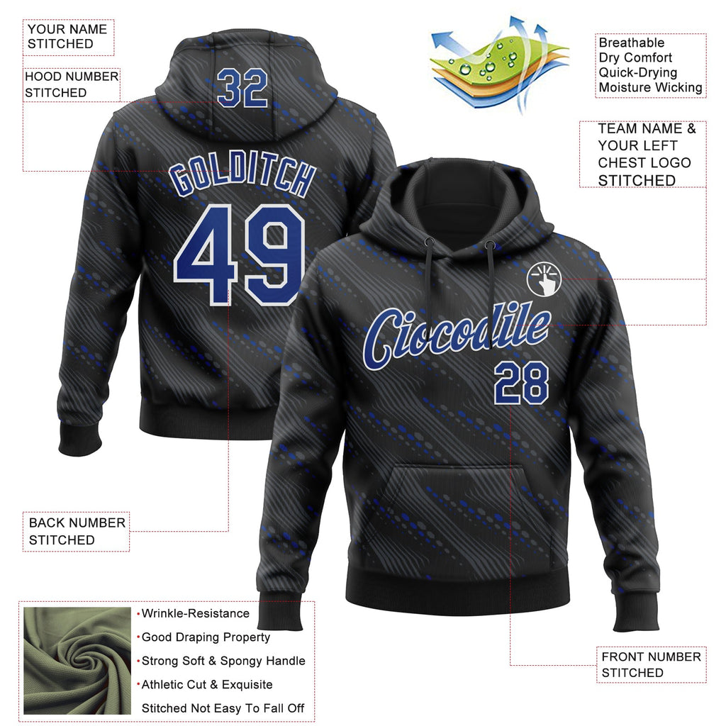 Custom Stitched Black Royal-White 3D Pattern Design Slant Lines Sports Pullover Sweatshirt Hoodie