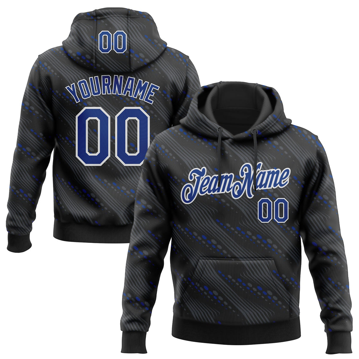 Custom Stitched Black Royal-White 3D Pattern Design Slant Lines Sports Pullover Sweatshirt Hoodie