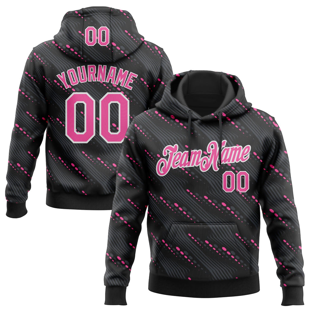 Custom Stitched Black Pink-White 3D Pattern Design Slant Lines Sports Pullover Sweatshirt Hoodie