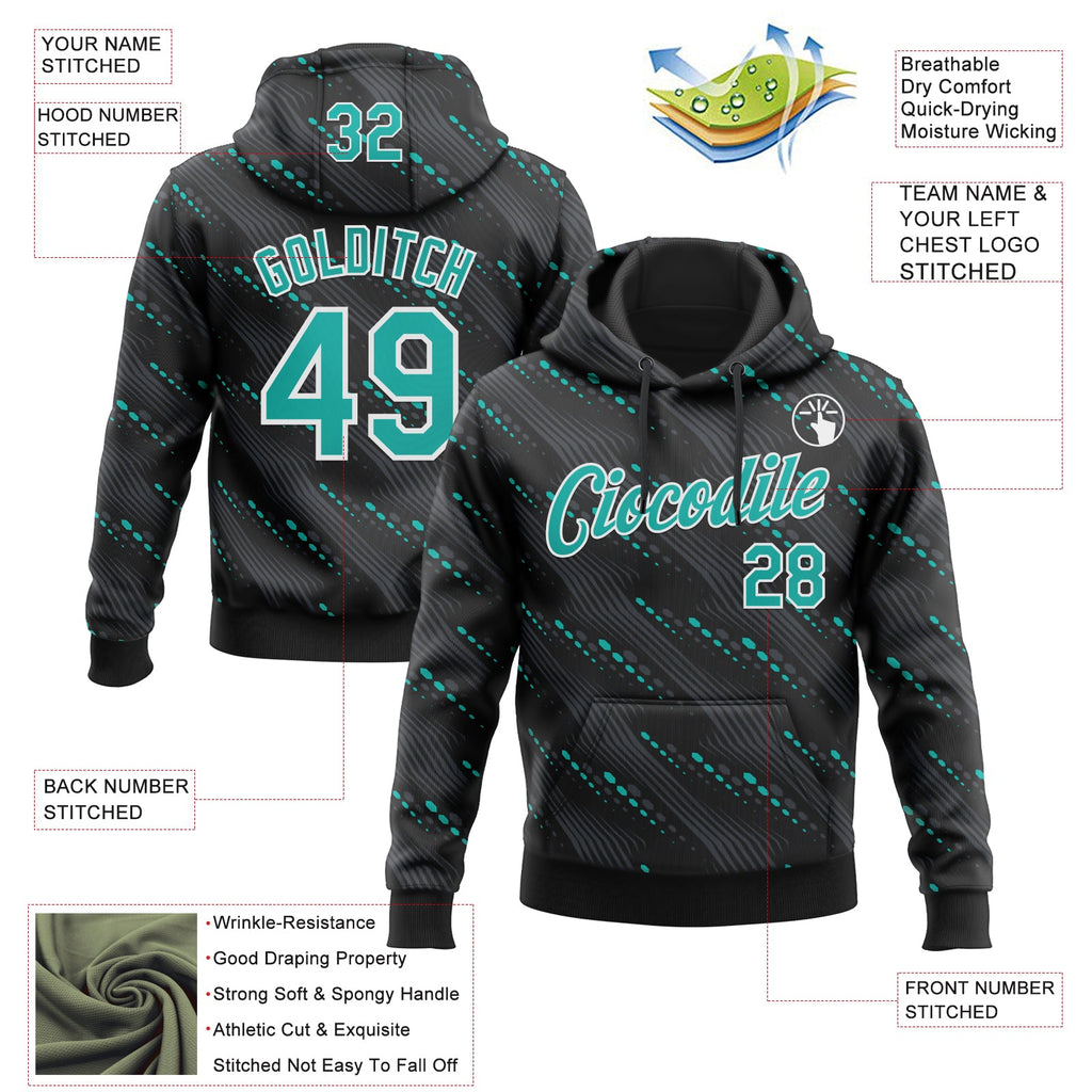 Custom Stitched Black Aqua-White 3D Pattern Design Slant Lines Sports Pullover Sweatshirt Hoodie