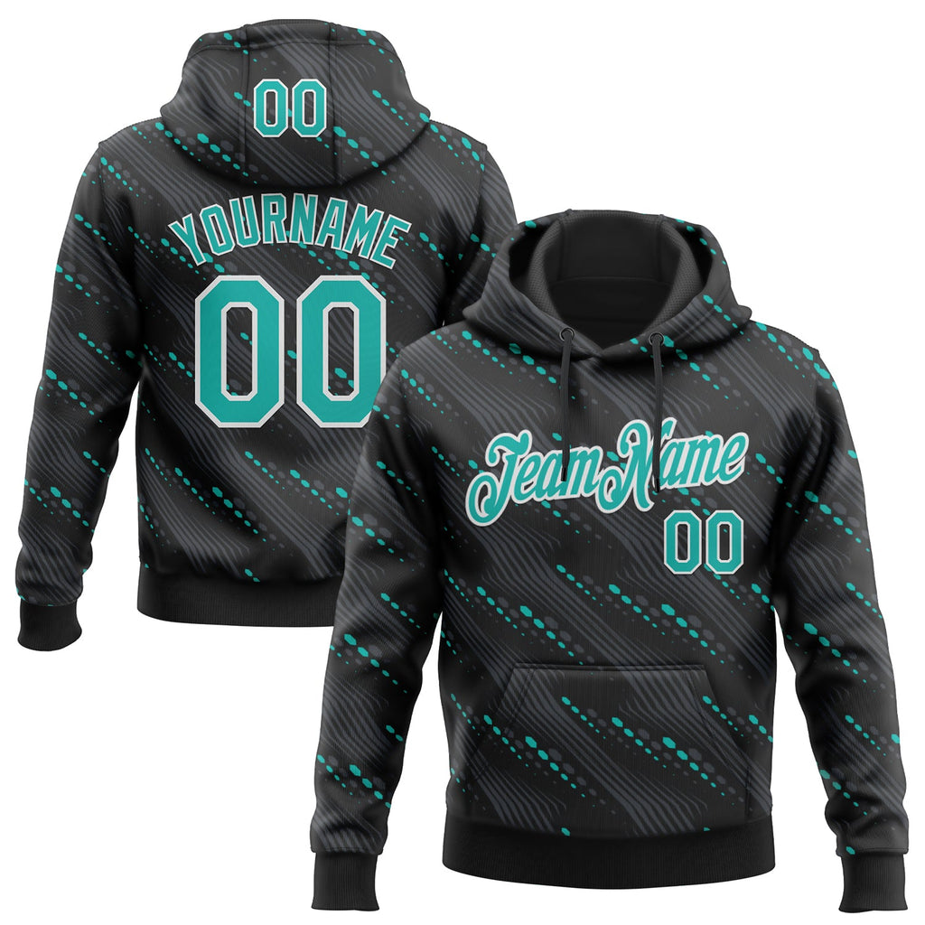 Custom Stitched Black Aqua-White 3D Pattern Design Slant Lines Sports Pullover Sweatshirt Hoodie