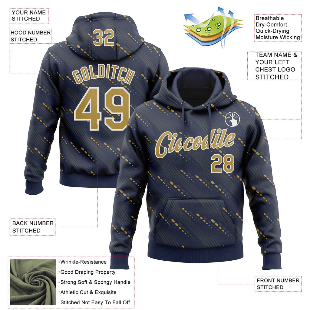 Custom Stitched Navy Old Gold-White 3D Pattern Design Slant Lines Sports Pullover Sweatshirt Hoodie