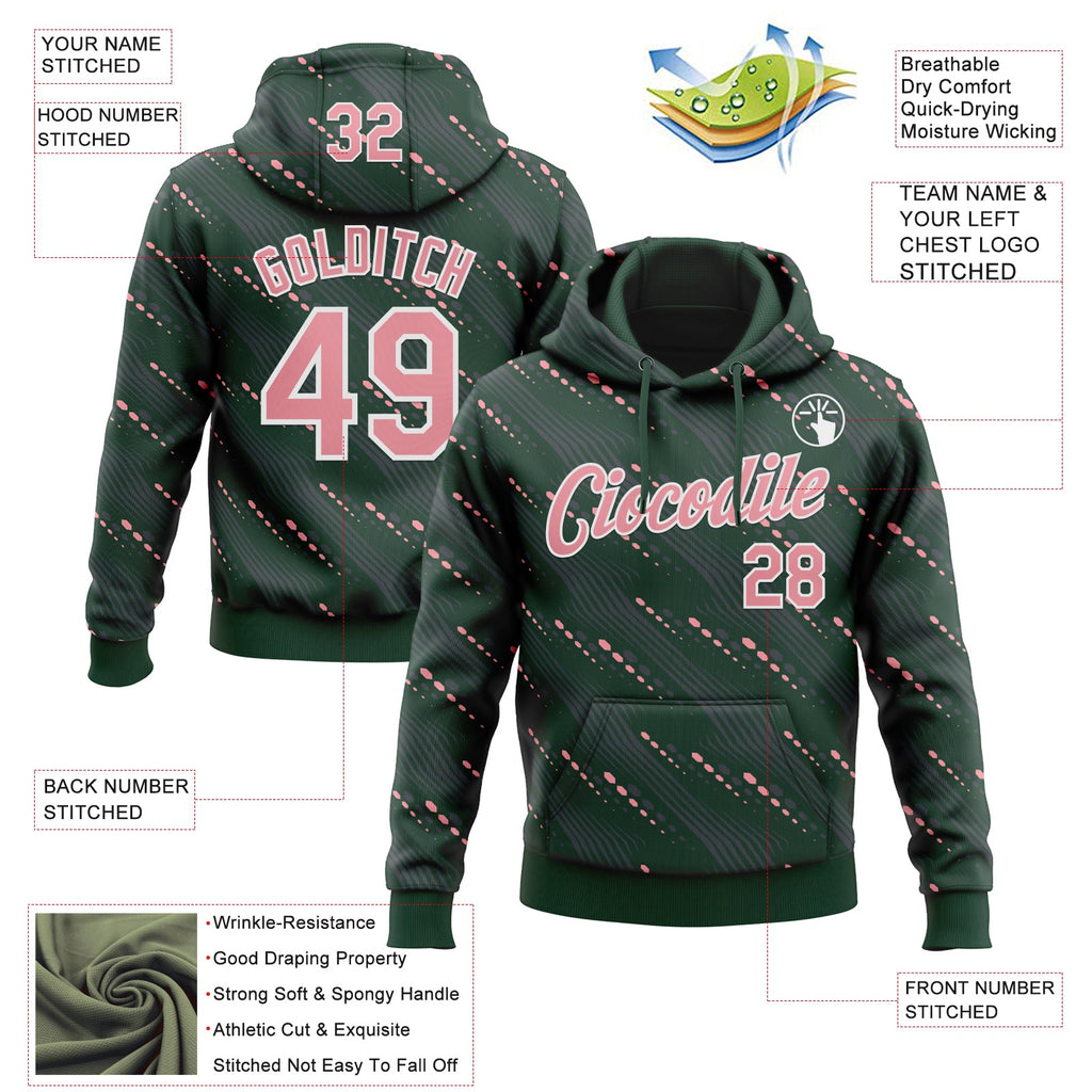 Custom Stitched Green Medium Pink-White 3D Pattern Design Slant Lines Sports Pullover Sweatshirt Hoodie