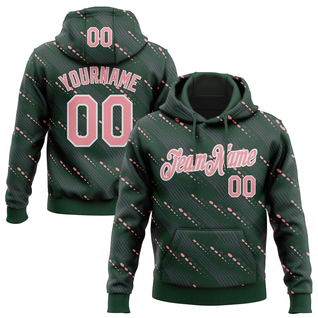 Custom Stitched Green Medium Pink-White 3D Pattern Design Slant Lines Sports Pullover Sweatshirt Hoodie