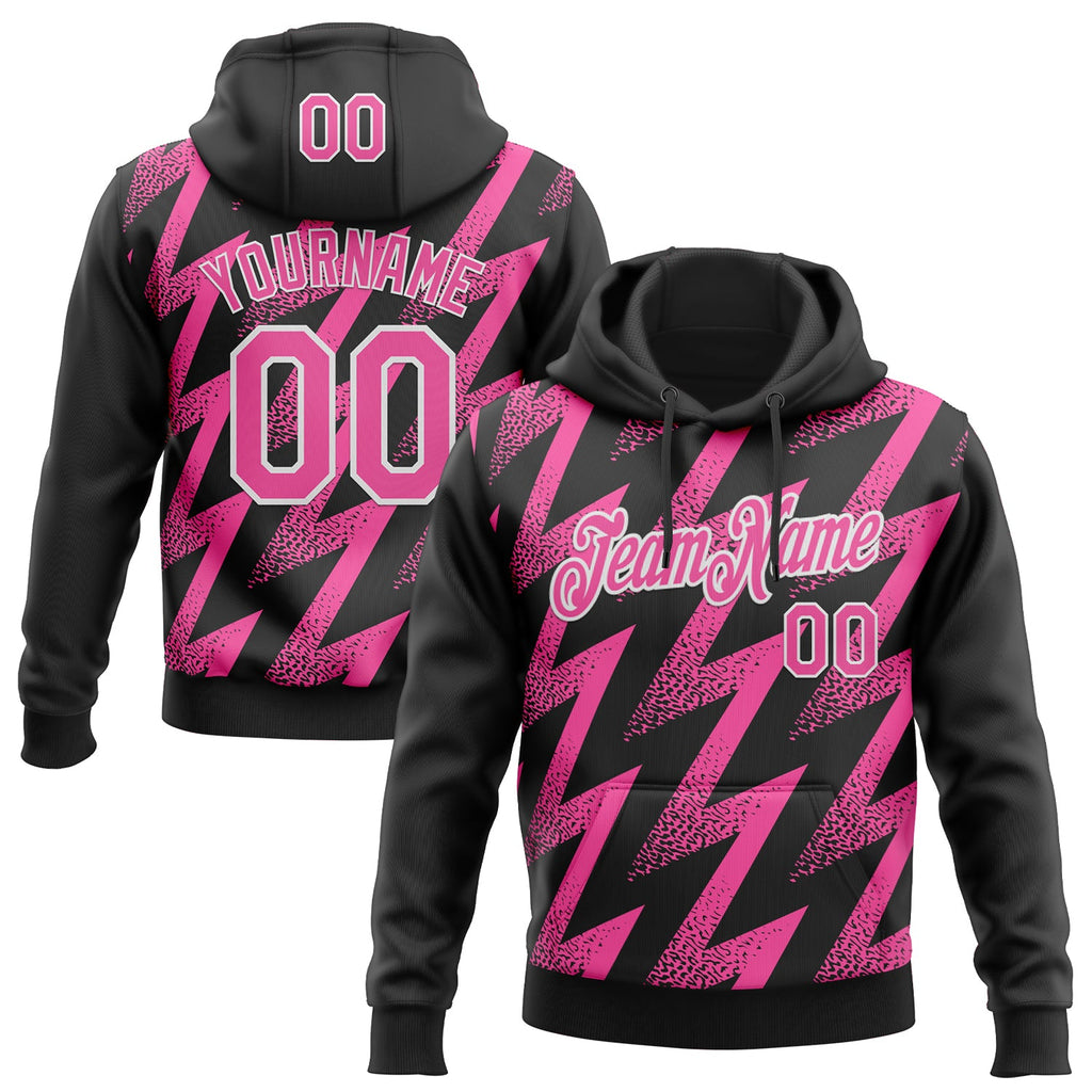 Custom Stitched Black Pink-White 3D Pattern Design Zigzag Shape Sports Pullover Sweatshirt Hoodie