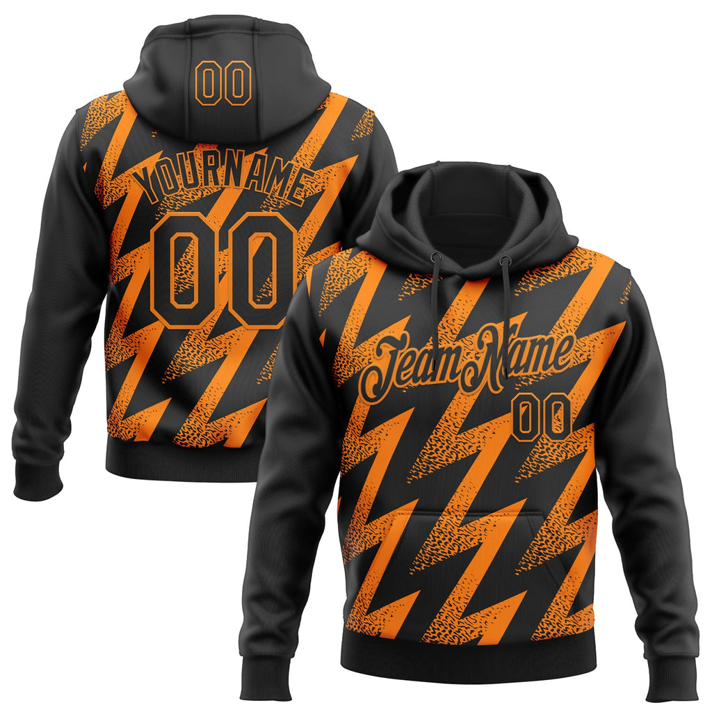 Custom Stitched Black Bay Orange 3D Pattern Design Zigzag Shape Sports Pullover Sweatshirt Hoodie