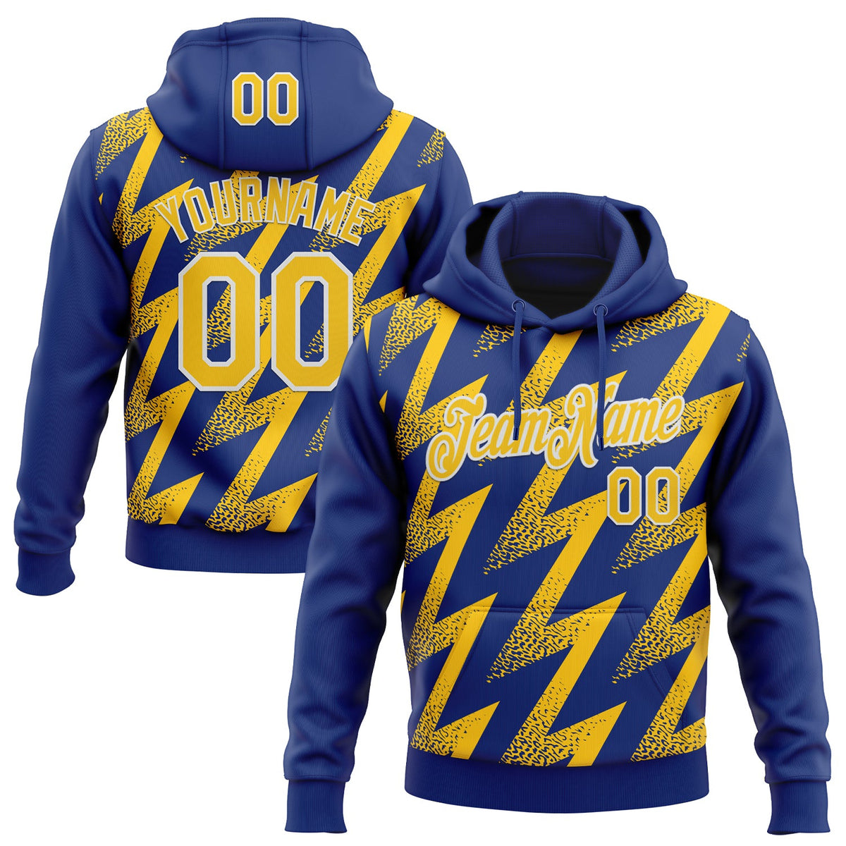 Custom Stitched Royal Yellow-White 3D Pattern Design Zigzag Shape Sports Pullover Sweatshirt Hoodie
