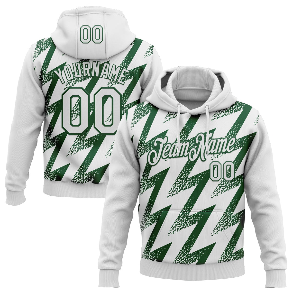 Custom Stitched White Green 3D Pattern Design Zigzag Shape Sports Pullover Sweatshirt Hoodie