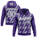 Custom Stitched Purple Gray-White 3D Pattern Design Zigzag Shape Sports Pullover Sweatshirt Hoodie