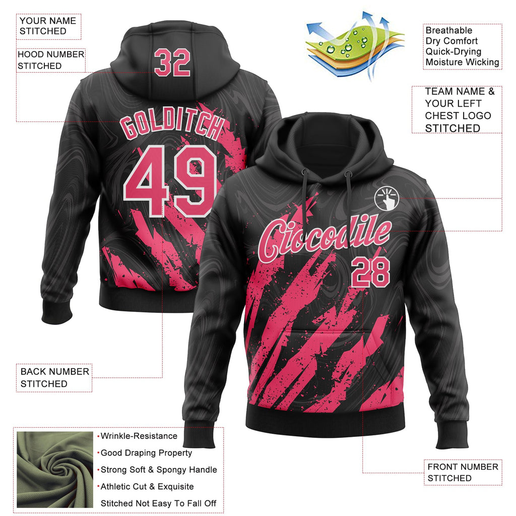 Custom Stitched Black Neon Pink-White 3D Pattern Design Splash Sports Pullover Sweatshirt Hoodie