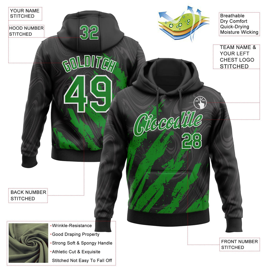 Custom Stitched Black Grass Green-White 3D Pattern Design Splash Sports Pullover Sweatshirt Hoodie