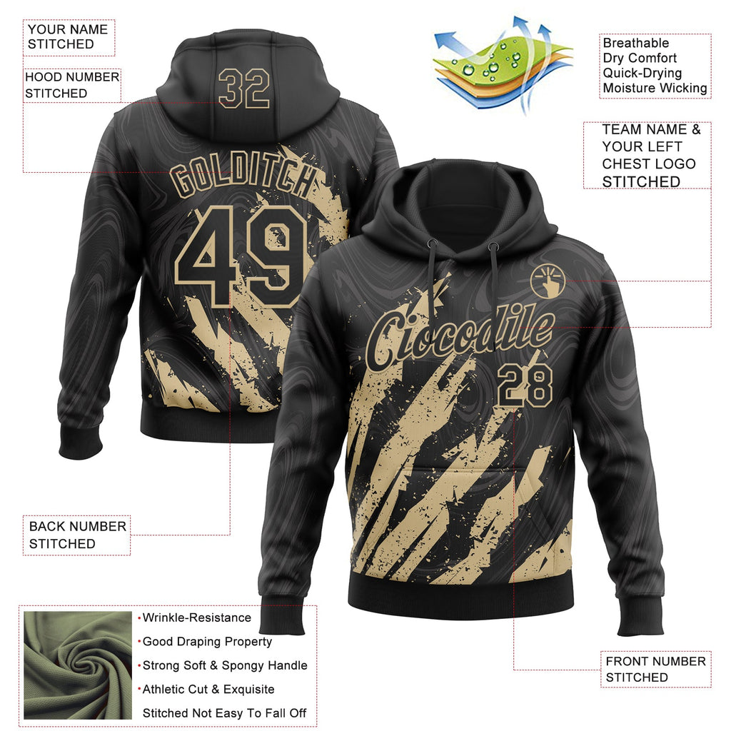 Custom Stitched Black Vegas Gold 3D Pattern Design Splash Sports Pullover Sweatshirt Hoodie
