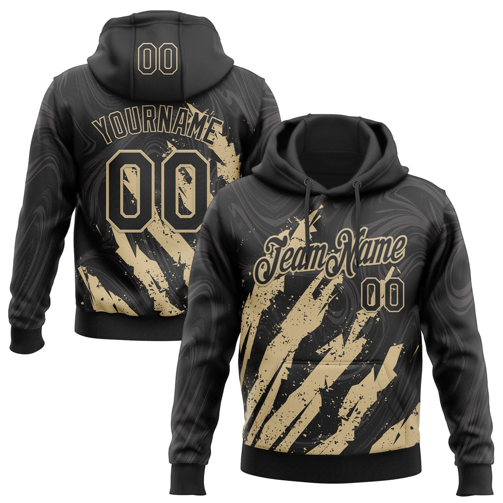 Custom Stitched Black Vegas Gold 3D Pattern Design Splash Sports Pullover Sweatshirt Hoodie