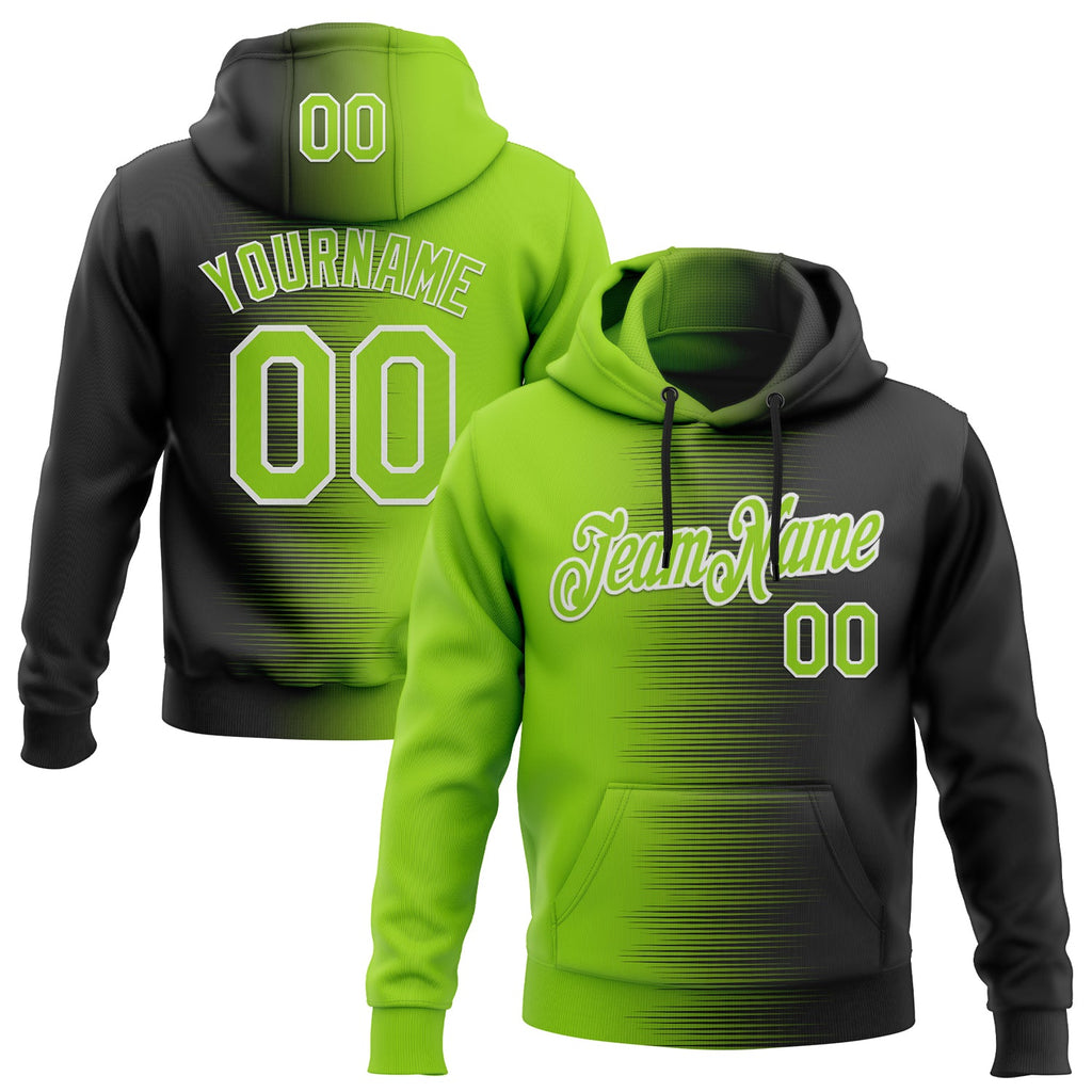 Custom Stitched Black Neon Green-White 3D Pattern Design Gradient Line Sports Pullover Sweatshirt Hoodie
