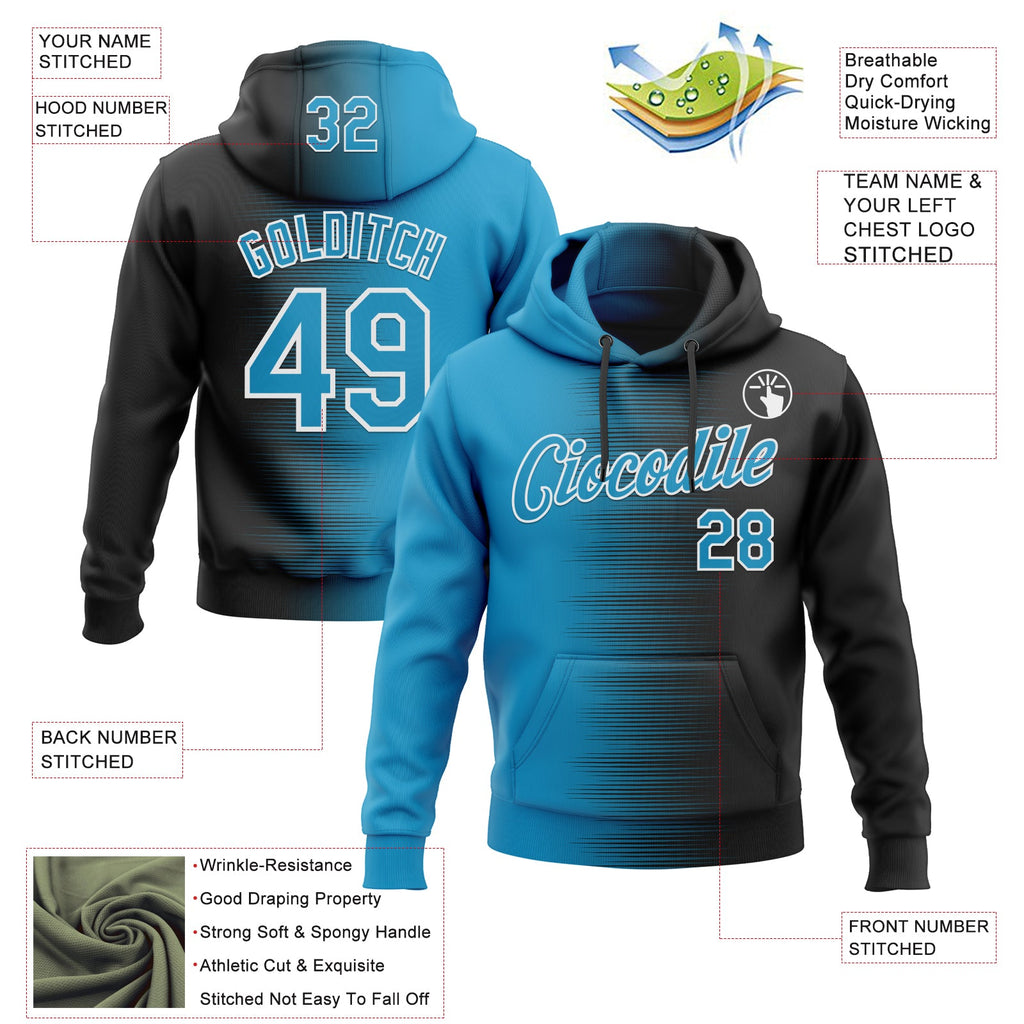 Custom Stitched Black Panther Blue-White 3D Pattern Design Gradient Line Sports Pullover Sweatshirt Hoodie