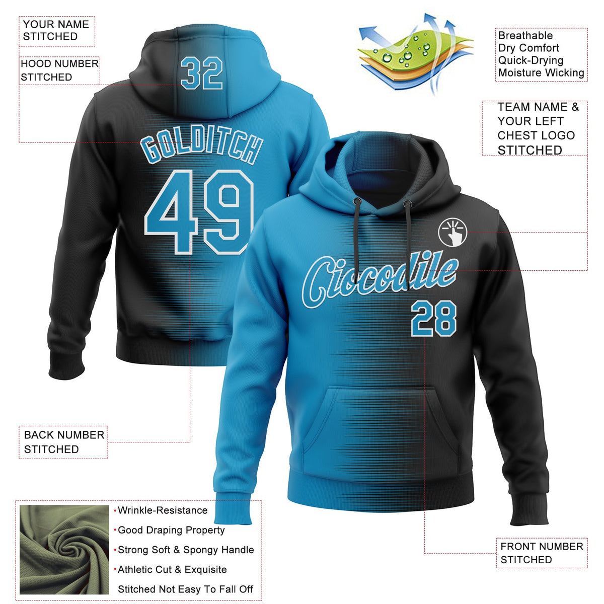 Custom Stitched Black Panther Blue-White 3D Pattern Design Gradient Line Sports Pullover Sweatshirt Hoodie