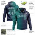 Custom Stitched Navy Teal-White 3D Pattern Design Gradient Line Sports Pullover Sweatshirt Hoodie